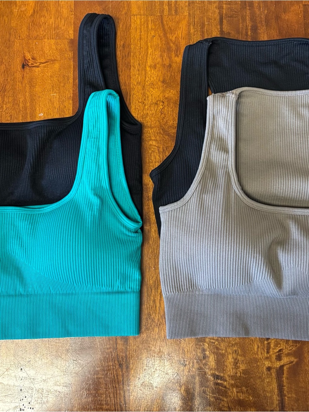 Ribbed Scoop Sports Bralette - Green, Black & Taupe. Pack of 4